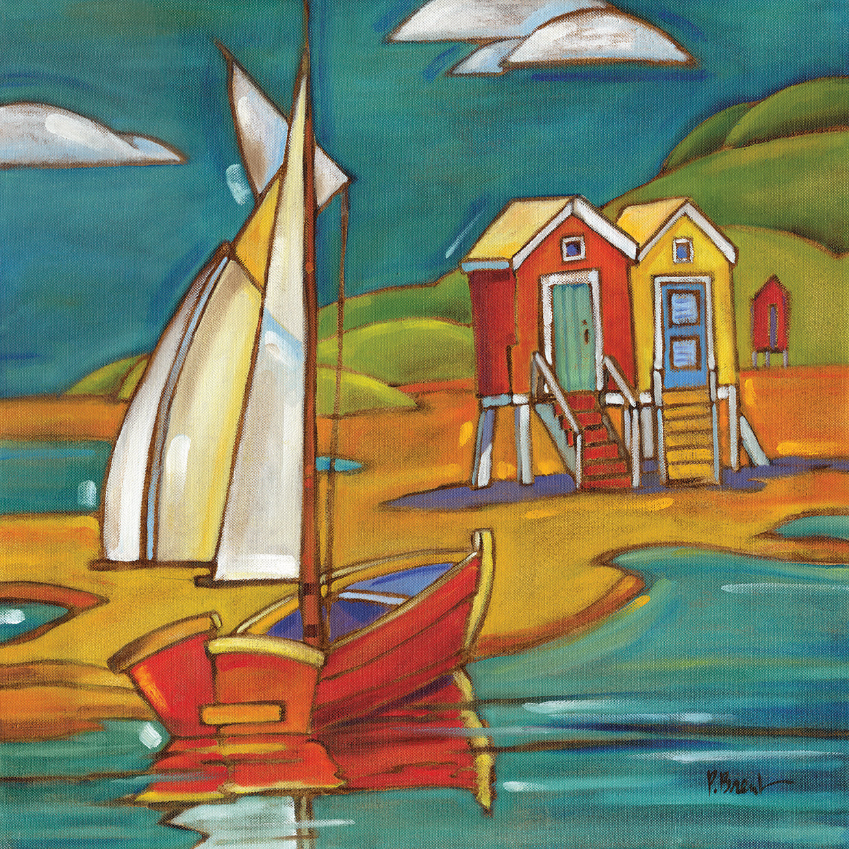 Portofino Cabanas by Paul Brent - museum quality wall art work on large canvas & framed canvas prints