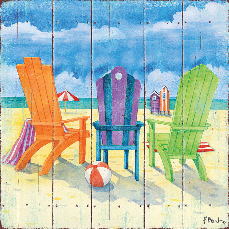 Beach Chairs Square II by Paul Brent - museum quality wall art work on large canvas & framed canvas prints