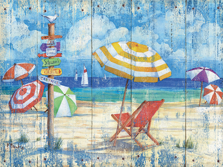 Beach Signs Umbrella - Distressed by Paul Brent - highest quality handcrafted wall art work on large canvas & framed canvas prints