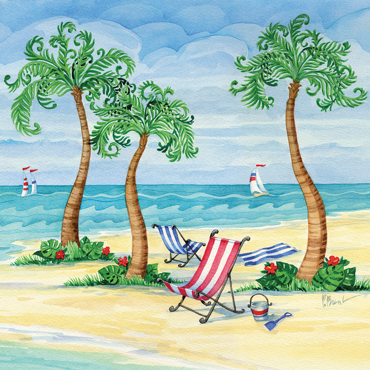 Whimsey Bay Sling Chairs - Square by Paul Brent - larger sizes handcrafted wall art work on large canvas & framed canvas prints