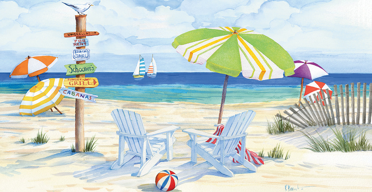 Beach Signs - Adirondack Chairs by Paul Brent - handcrafted wall art work on large canvas & framed canvas prints, made to order