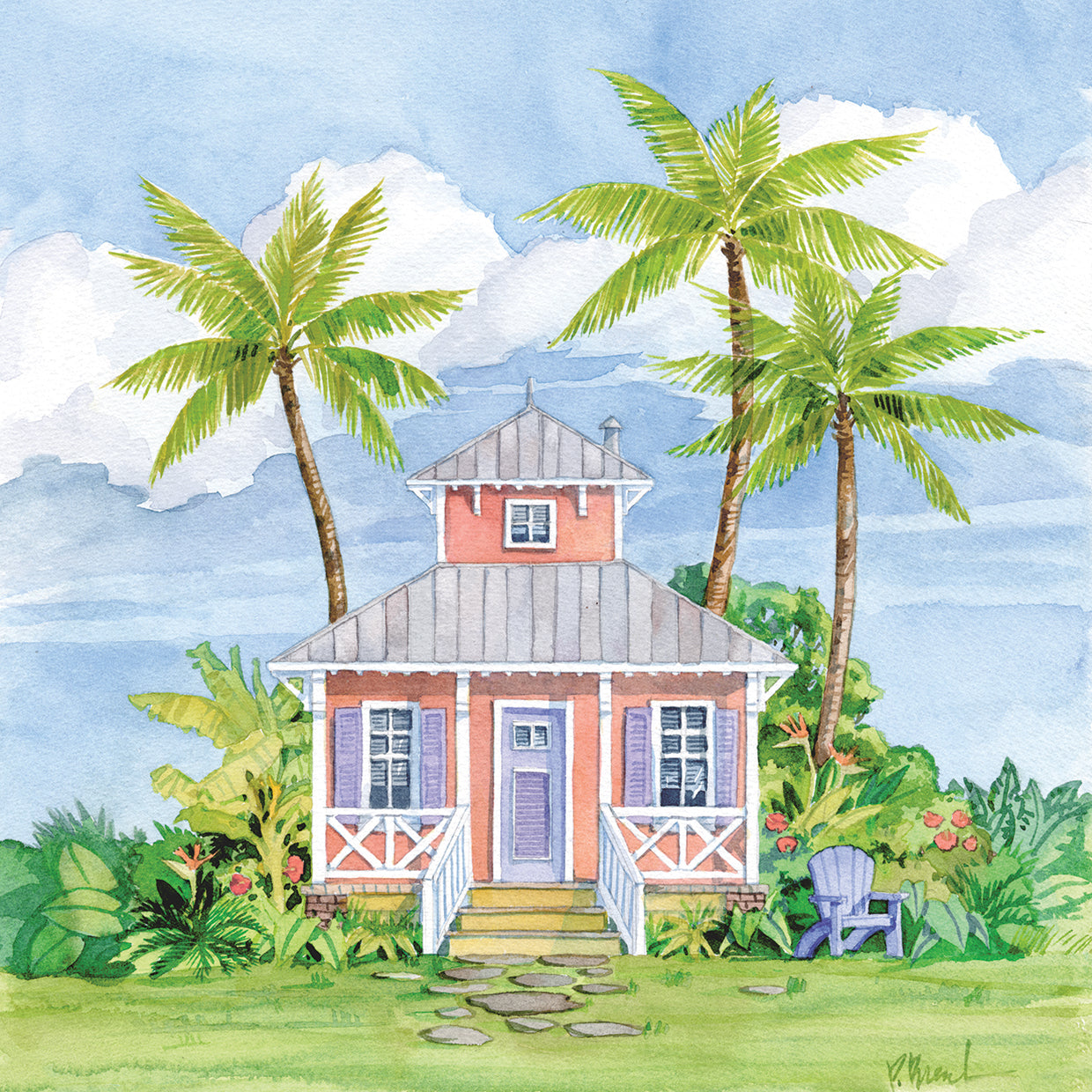 Tropical Cottage I by Paul Brent - larger sizes handcrafted wall art work on large canvas & framed canvas prints
