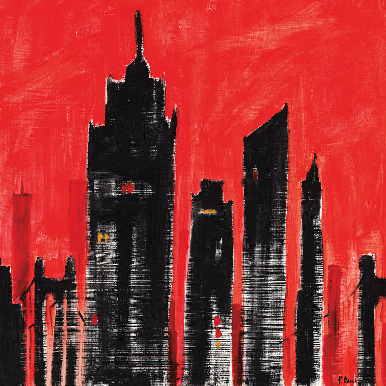 Cityscape Red by Paul Brent  - museum quality wall art work on large canvas & framed canvas prints