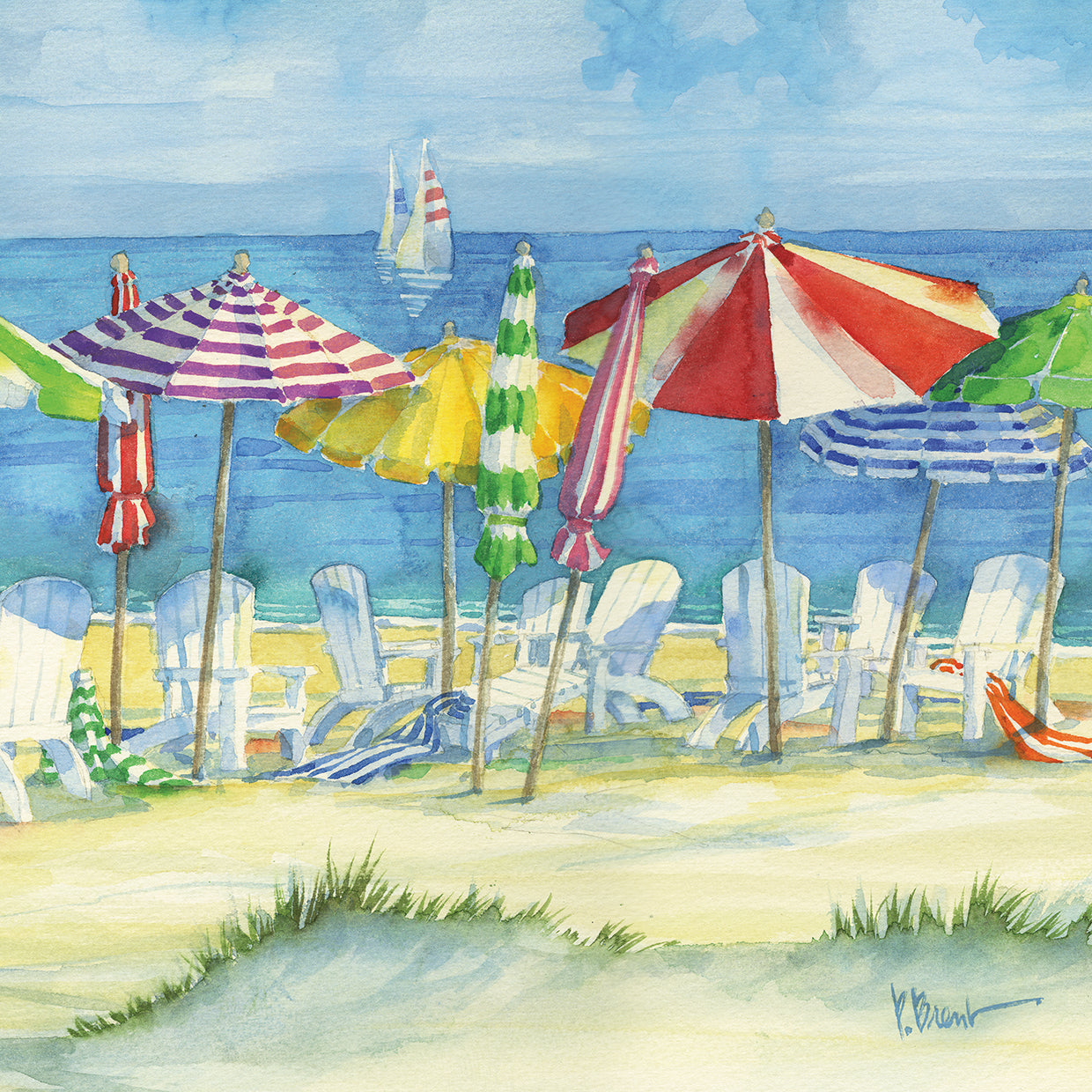 Watercolor Beach - Square II by Paul Brent - larger sizes handcrafted wall art work on large canvas & framed canvas prints