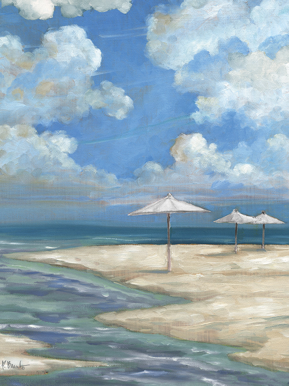 Umbrella Beachscape - White by Paul Brent - best quality handcrafted wall art work on large canvas & framed canvas prints
