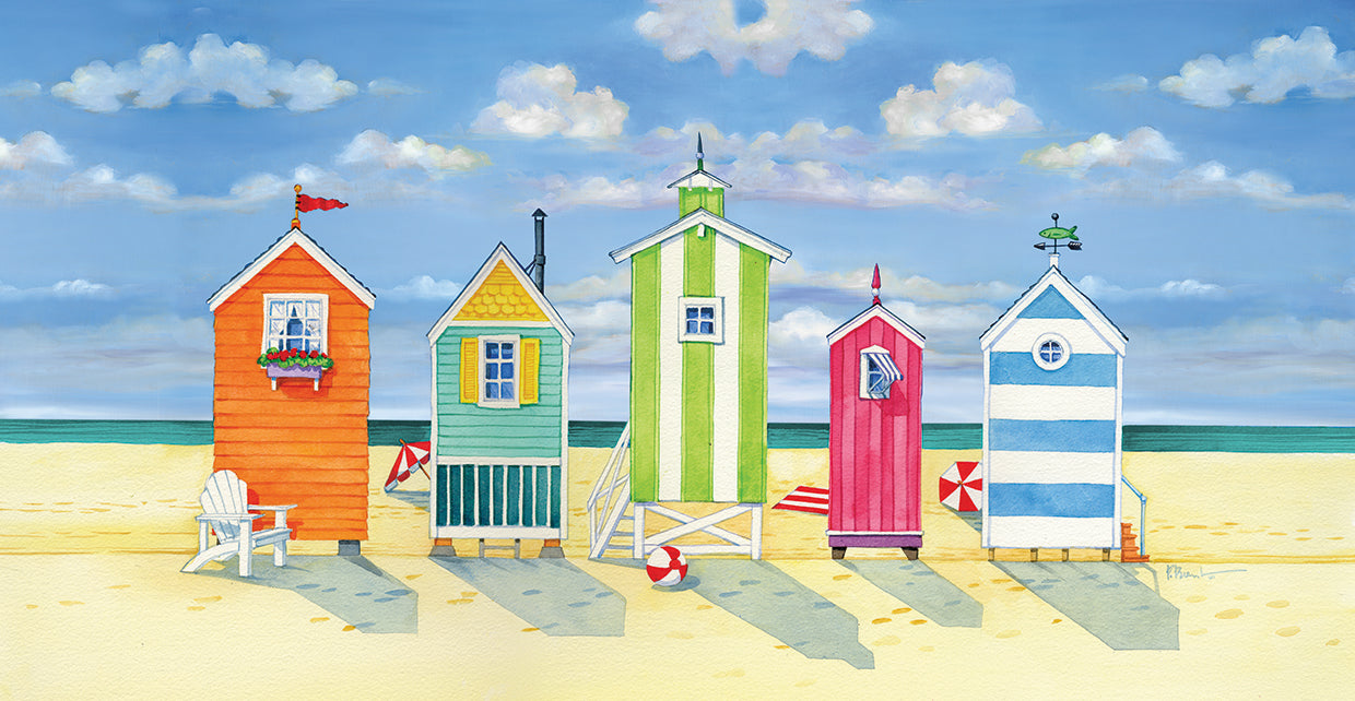 Brighton Beach Huts by Paul Brent - lowest price wall art work on large canvas & framed canvas prints