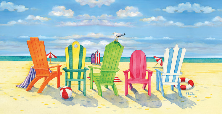 Brighton Beach Chairs by Paul Brent - handcrafted wall art work on large canvas & framed canvas prints, made to order