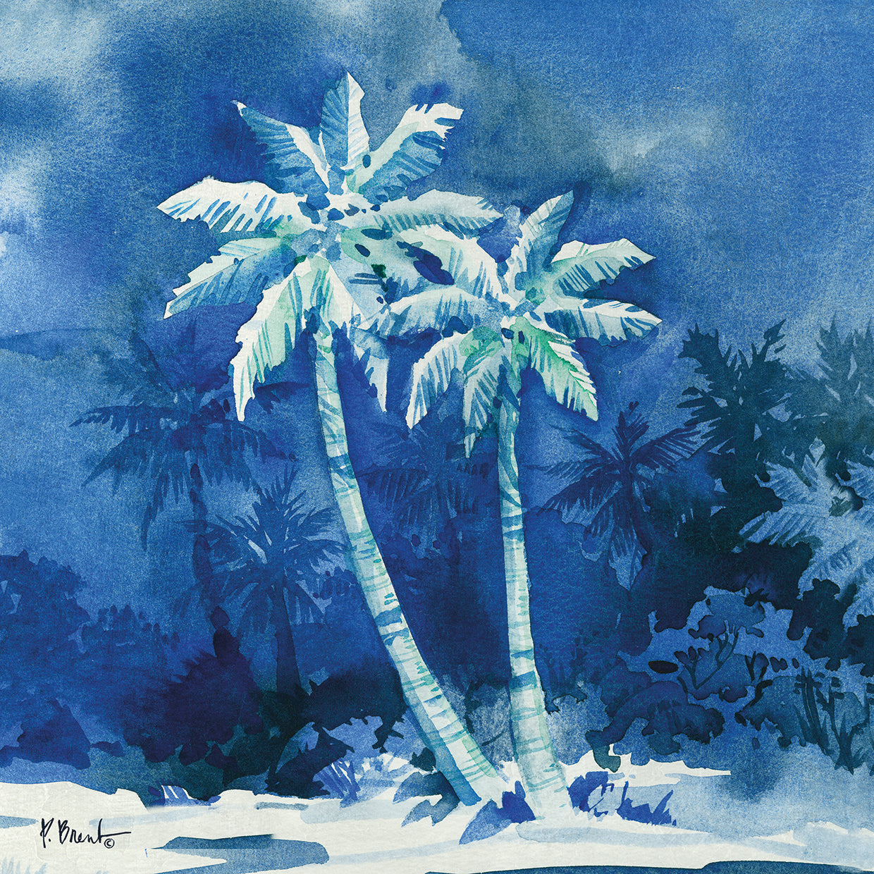 Midnight Palms I by Paul Brent - handcrafted wall art work on large canvas & framed canvas prints, made to order