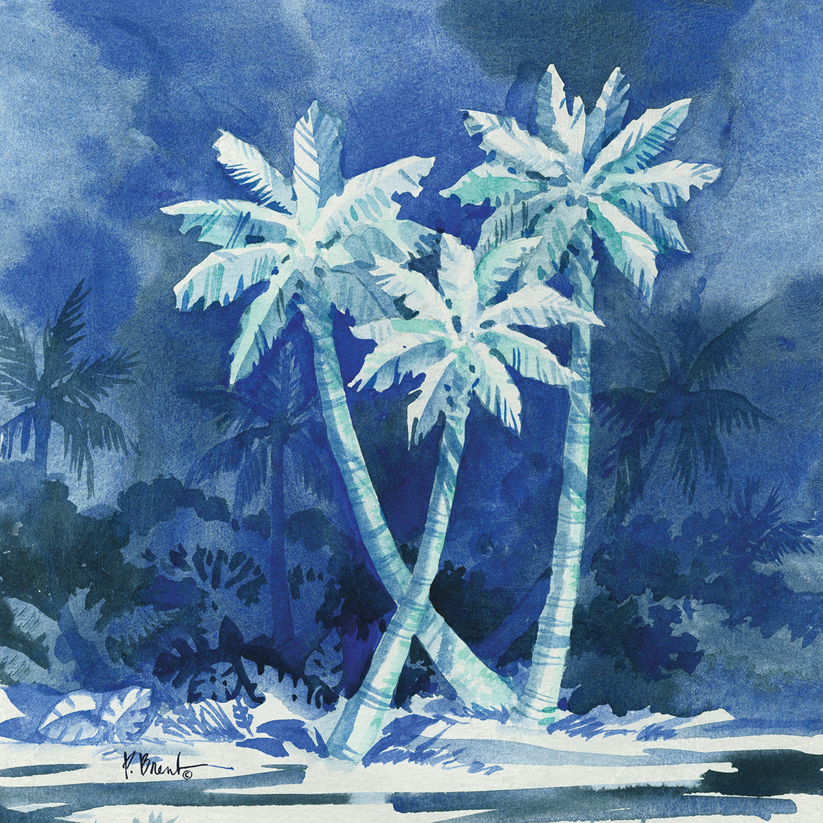Midnight Palms II by Paul Brent - larger sizes handcrafted wall art work on large canvas & framed canvas prints