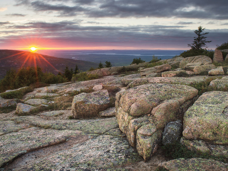 Arte de la lona de la puesta del sol del parque nacional de Acadia