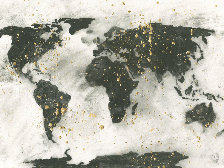 Arte de lienzo con motas doradas del mapa mundial