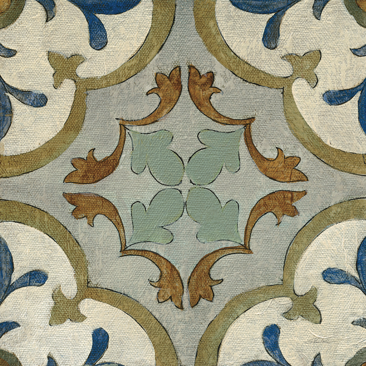 Old World Tile VIII by Silvia Vassileva - larger sizes handcrafted wall art work on large canvas & framed canvas prints