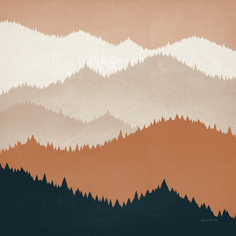 Mountain View Terra Cotta by Ryan Fowler is contemporary and graphic landscape painting printed on canvas or framed canvas
