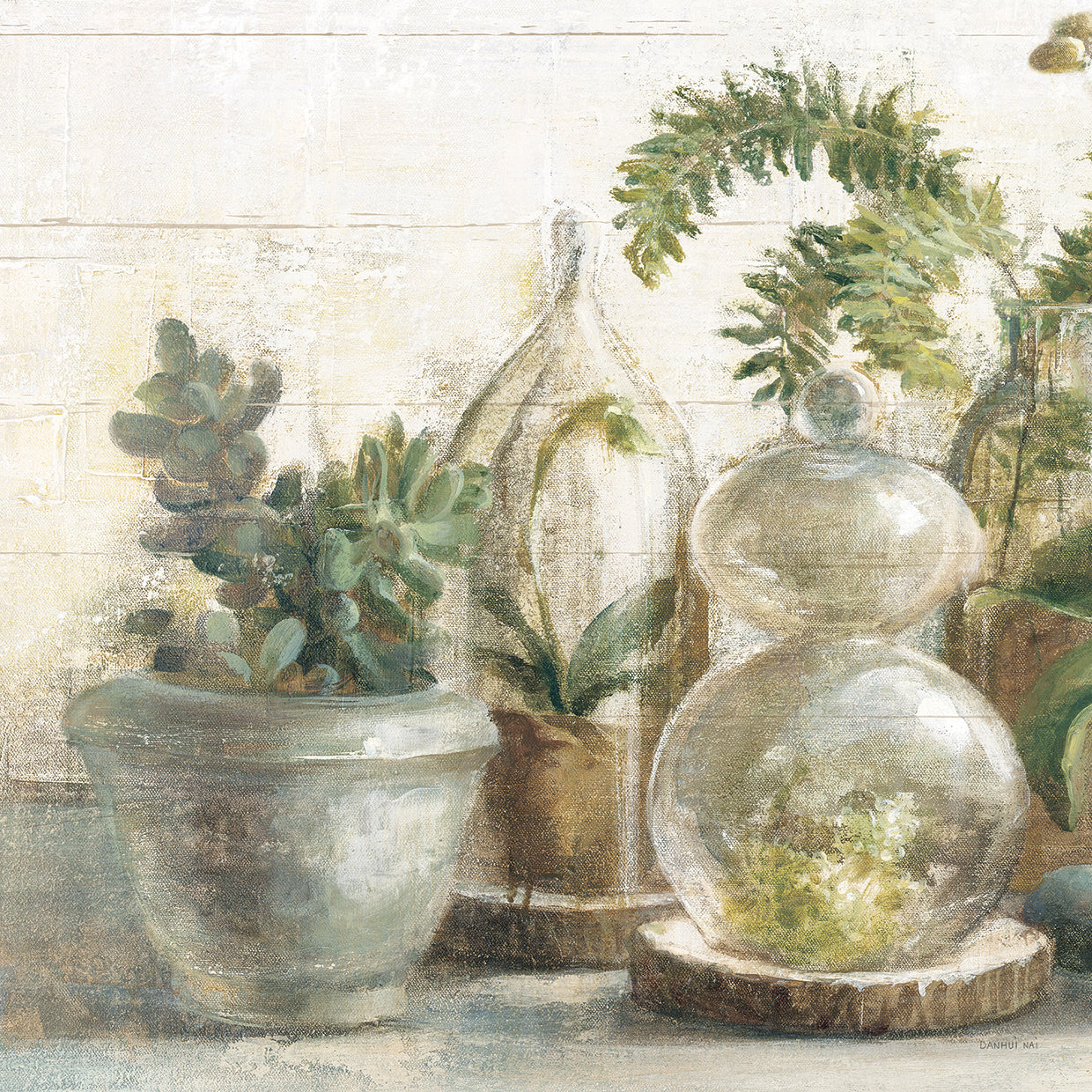 Greenhouse Orchids on Shiplap II by Danhui Nai - highest quality handcrafted wall art work on large canvas & framed canvas prints