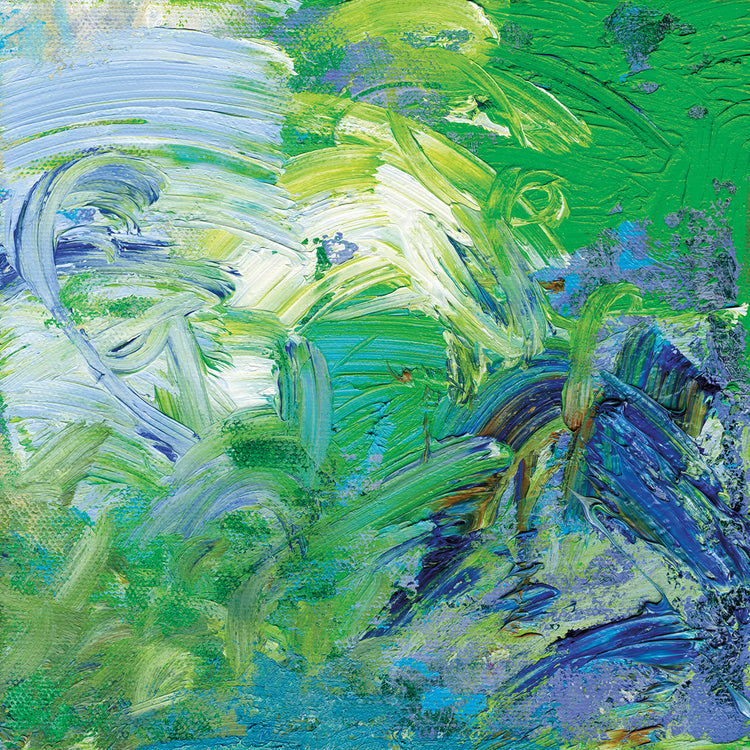 Verde sobre verde sobre lienzo azul.