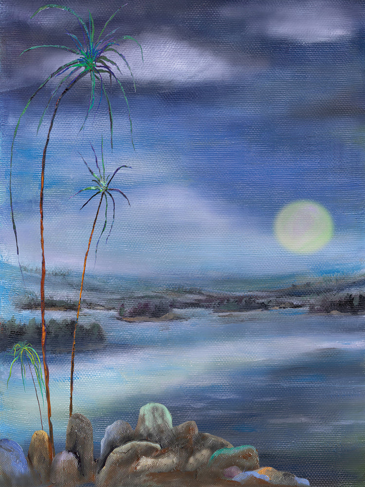 Arte tropical de la lona de la salida de la luna