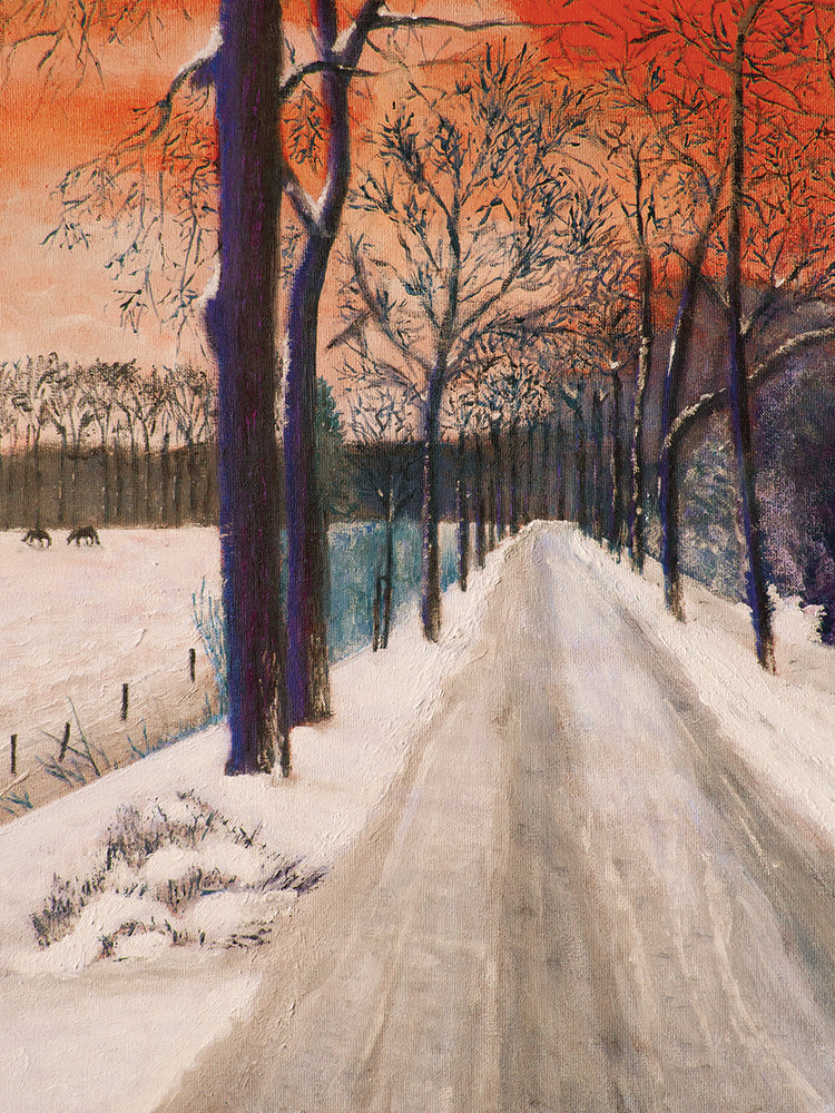 Arte de la lona del camino tranquilo del invierno