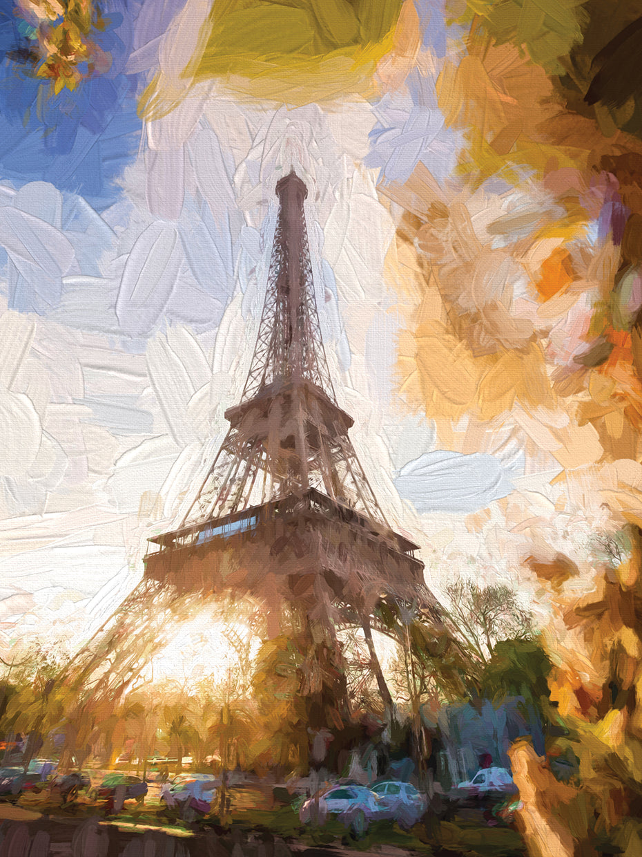 Arte de la lona de la Torre Eiffel iluminada por el sol