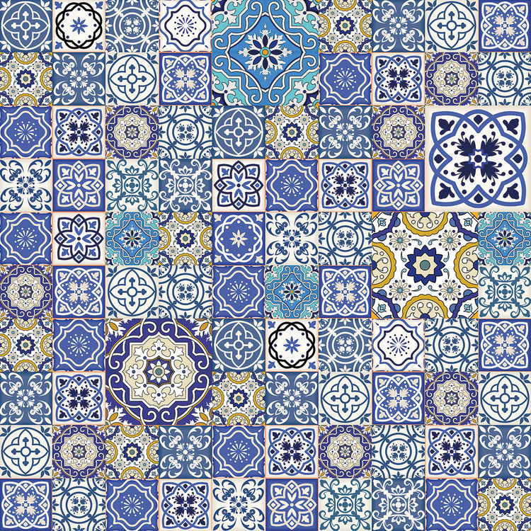 Arte de lienzo de edredón de azulejo azul
