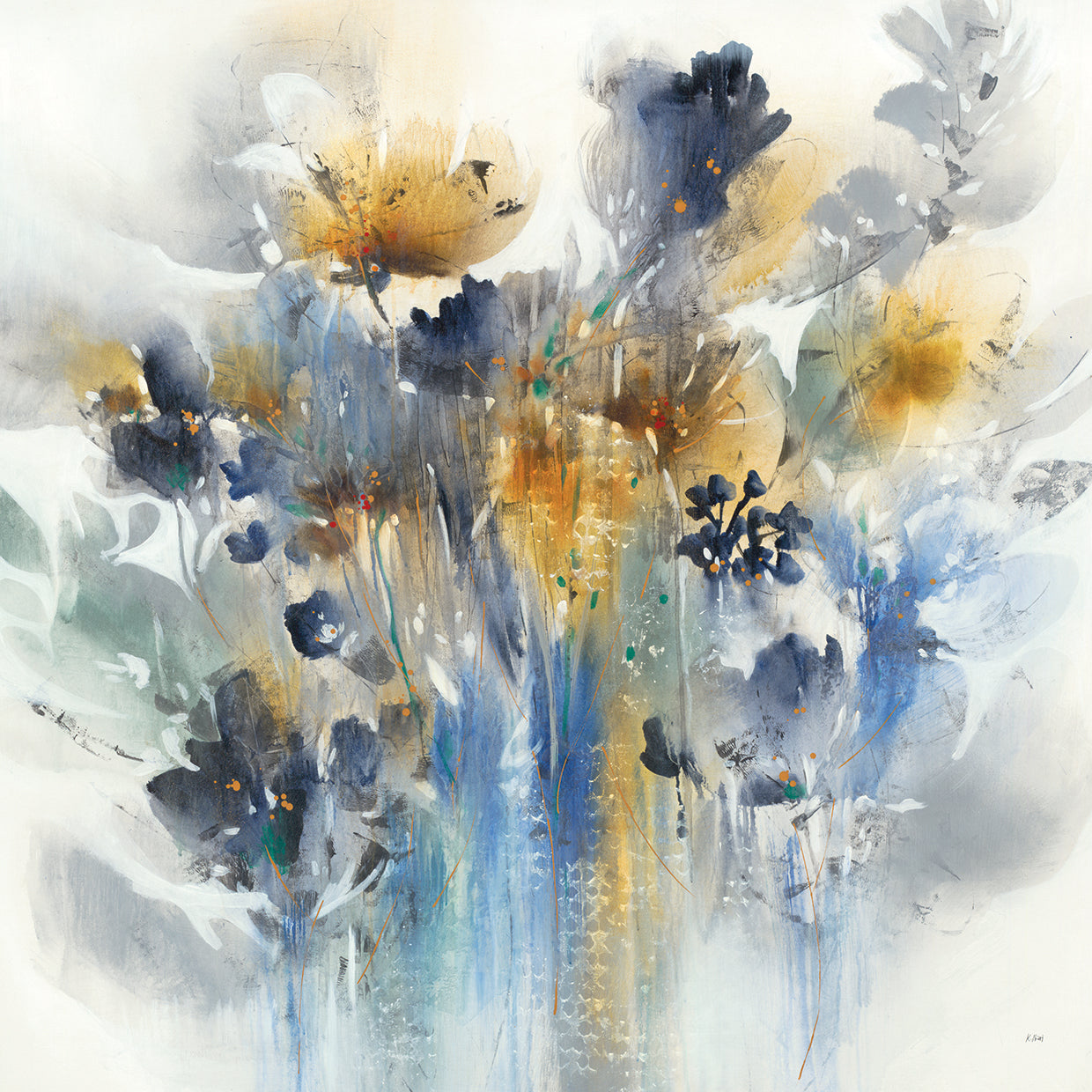 Indigo Botanical by K. Nari  - museum quality wall art work on large canvas & framed canvas prints