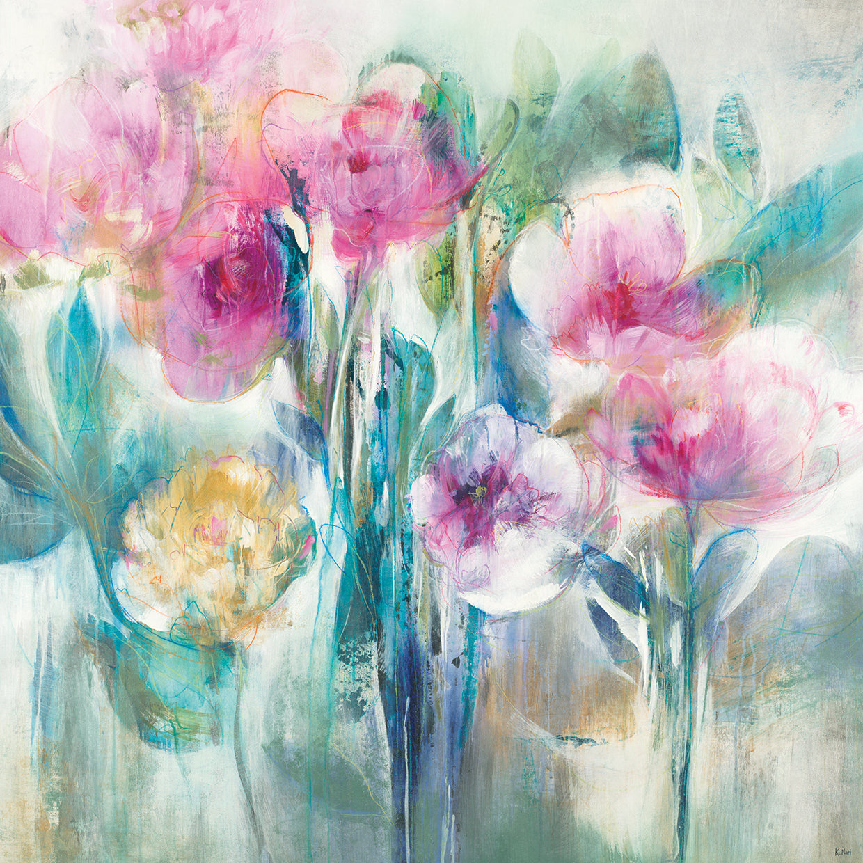 Peonies by K. Nari  - top quality wall art work on large canvas & framed canvas prints