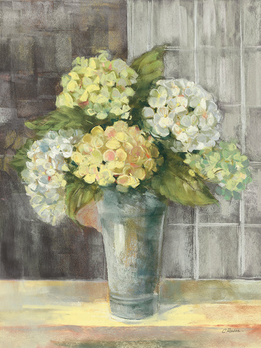 Yellow Hydrangea Gray Canvas Art