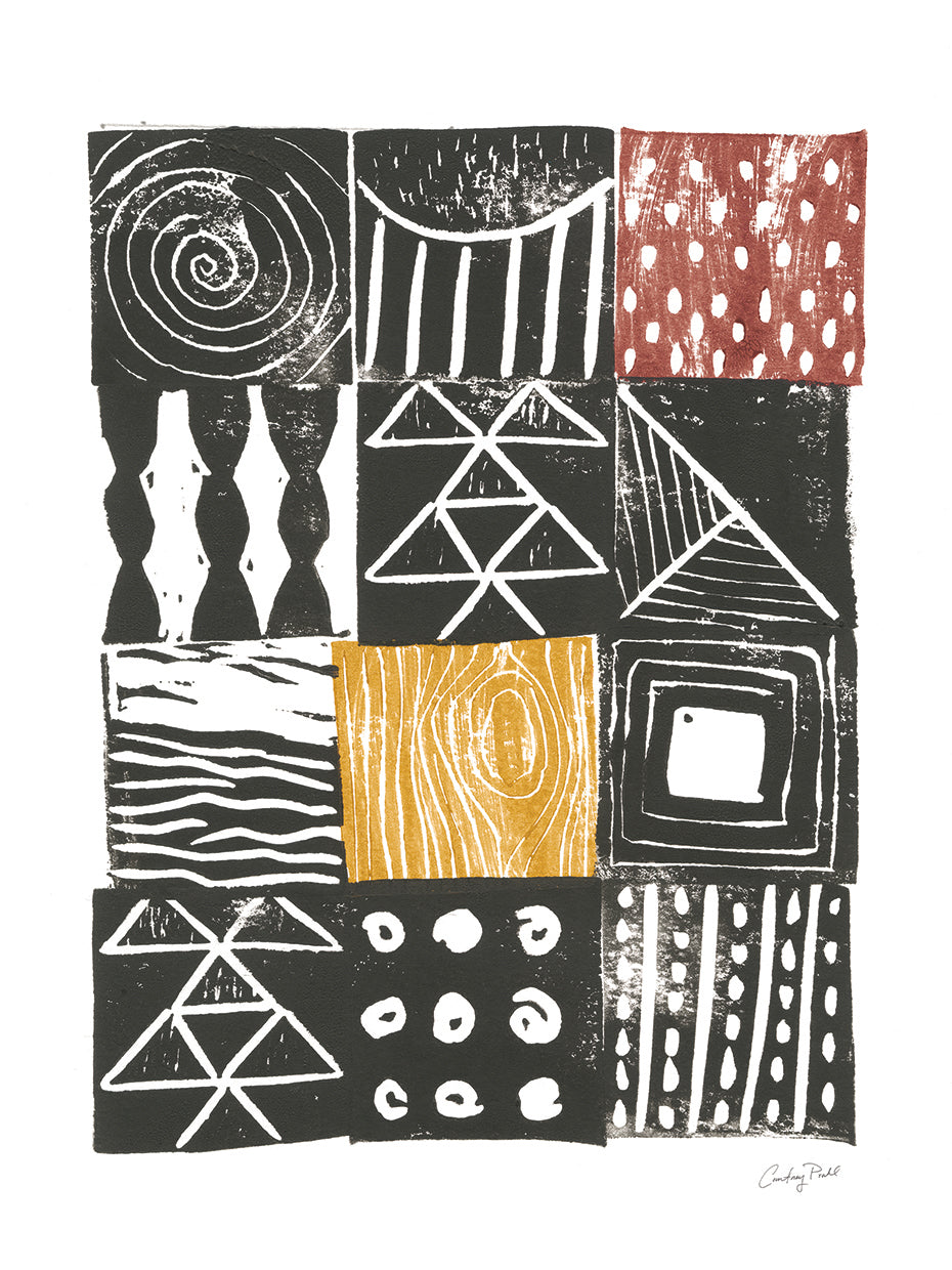 Block Print V Red Yellow