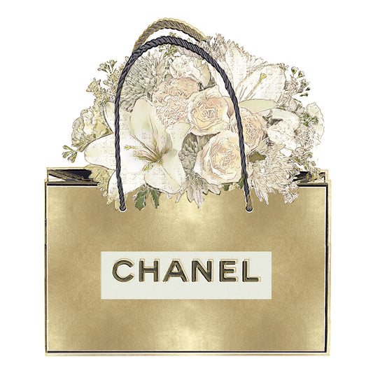 Gold Bag with Floral Bouquet Canvas Art