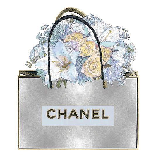 Silver Bag with Aqua Bouquet