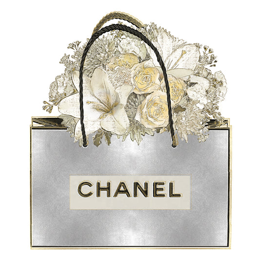 Silver Bag with Floral Bouquet