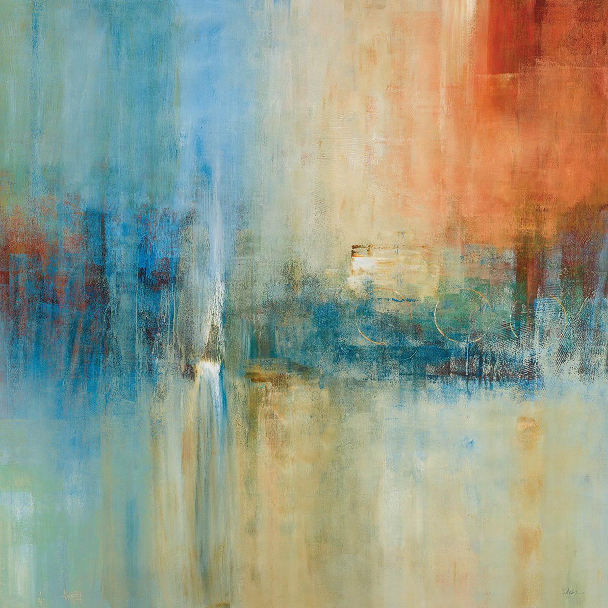 Blue Cascade by Simon Addyman is an elegant and contemporary abstract painting printed on canvas or framed canvas