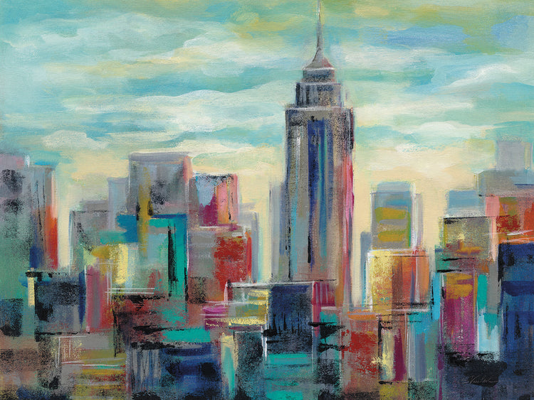Colorful Day in Manhattan by Silvia Vassileva - highest quality handcrafted wall art work on large canvas & framed canvas prints