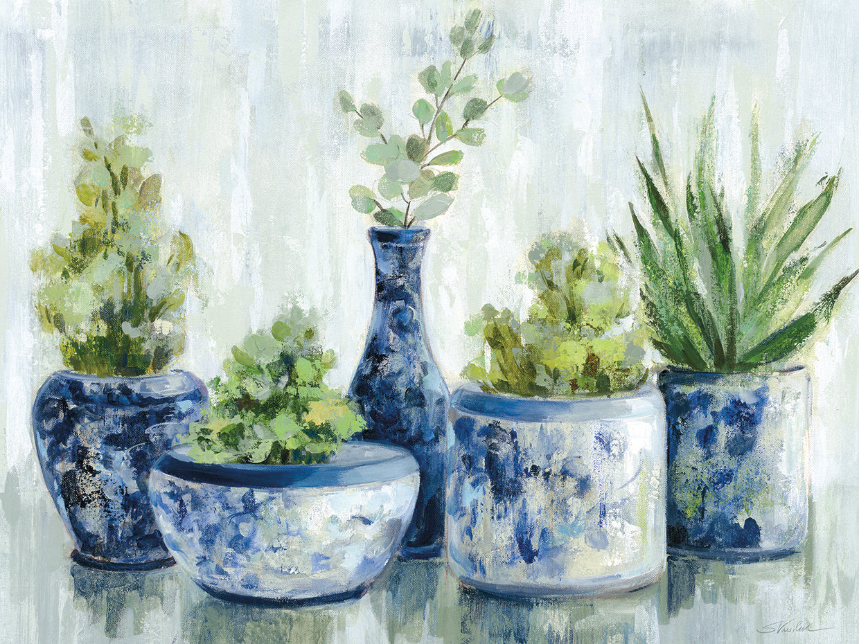 Chinoiserie Plants Bright by Silvia Vassileva - larger sizes handcrafted wall art work on large canvas & framed canvas prints