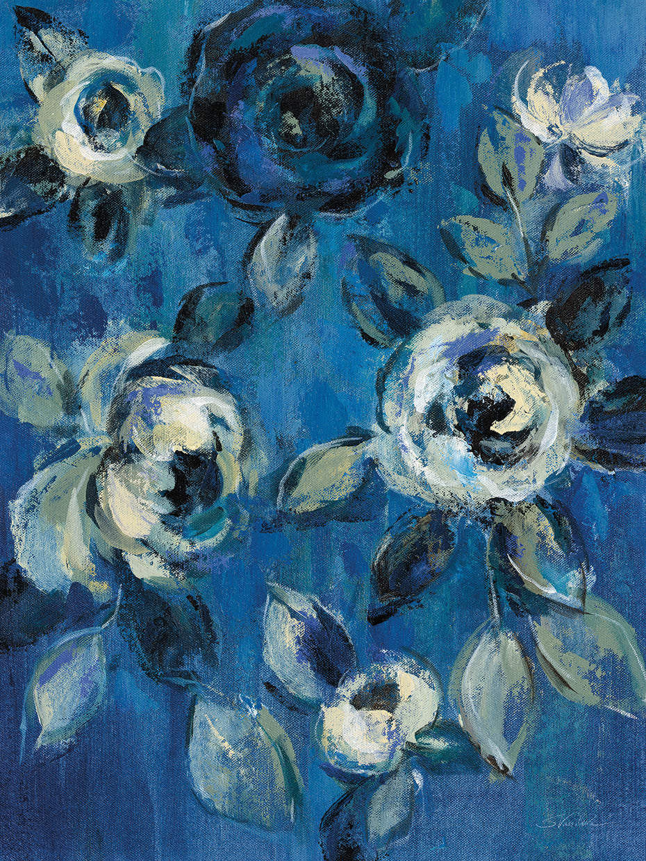 Loose Flowers on Blue I by Silvia Vassileva - larger sizes handcrafted wall art work on large canvas & framed canvas prints