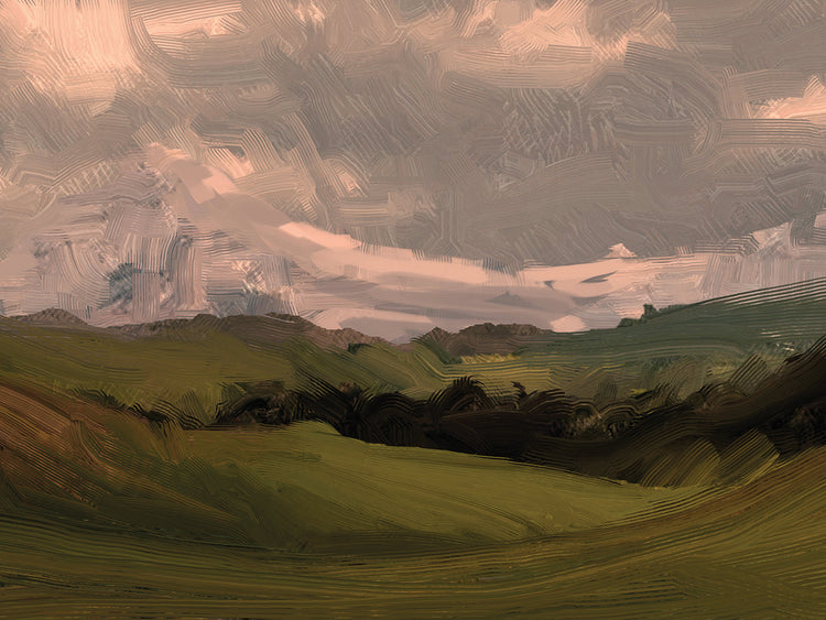 Arte de la lona del valle del campo nublado