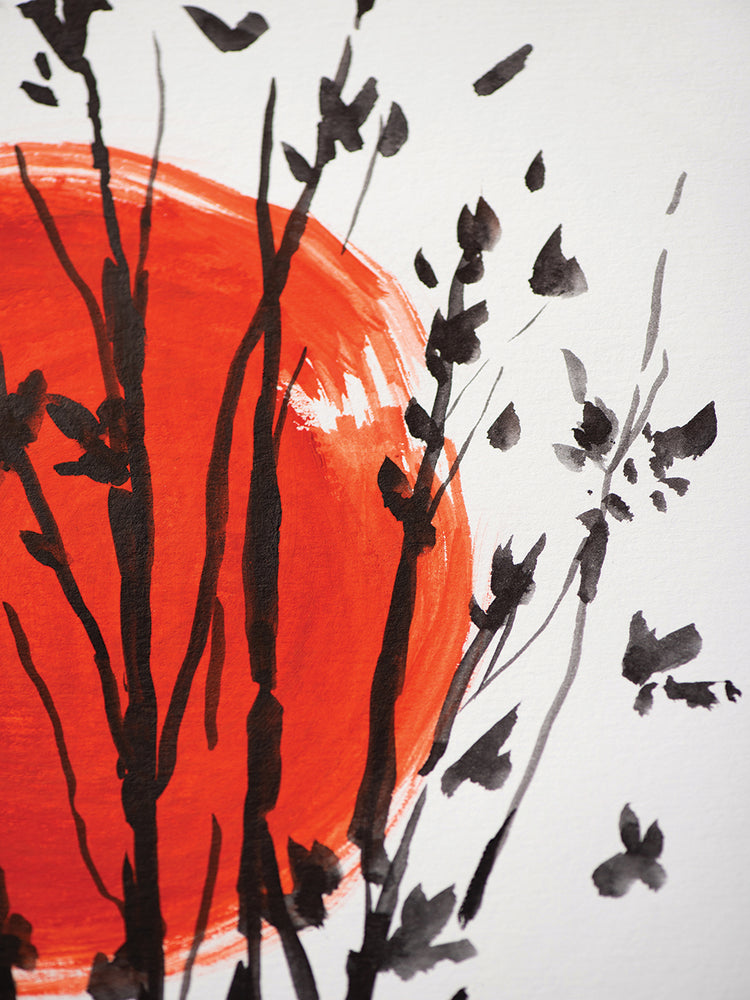 Arte de lienzo de silueta floreciente de sol rojo
