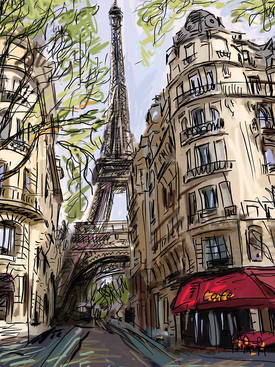 Cuadro en lienzo Camino del artista a la Torre Eiffel