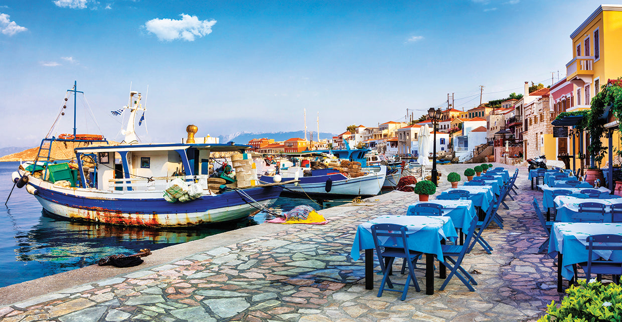 Greek Boat Stop at the Blue Café