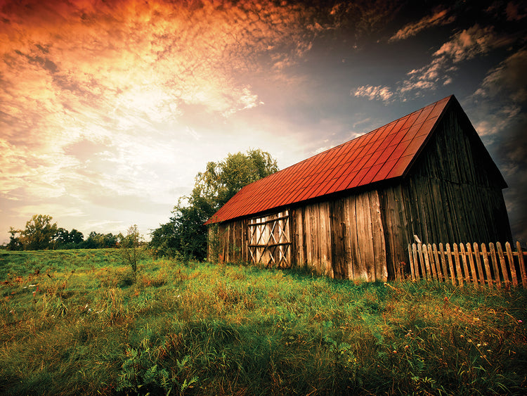 Sunset Red Roof Old World Barn