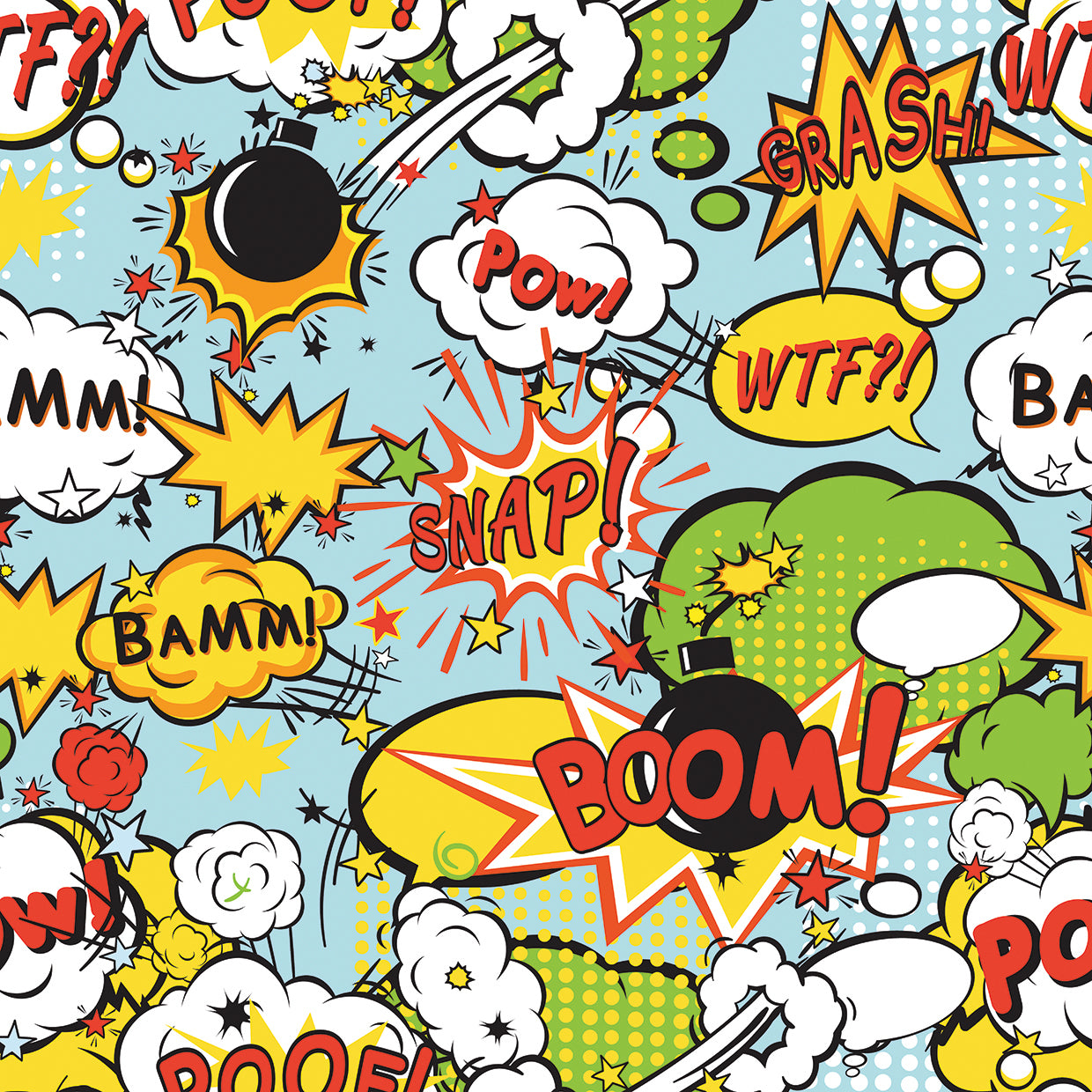 Pow Snap Boom burbujas arte de la lona