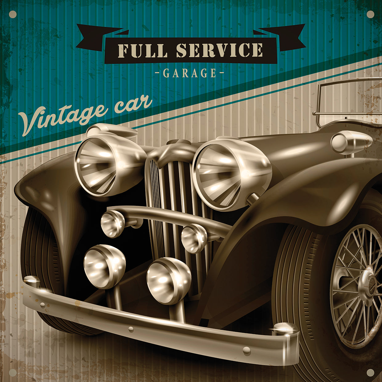 Arte de la lona de la muestra del garaje del coche del vintage