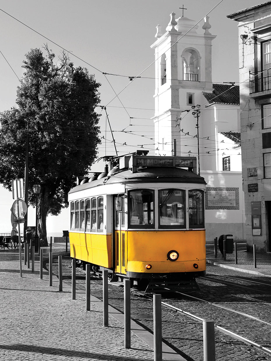 Arte de la lona del coche del tranvía del limón de Lisboa