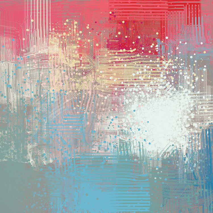 Arte en lienzo con chispitas de color rosa, blanco y azul