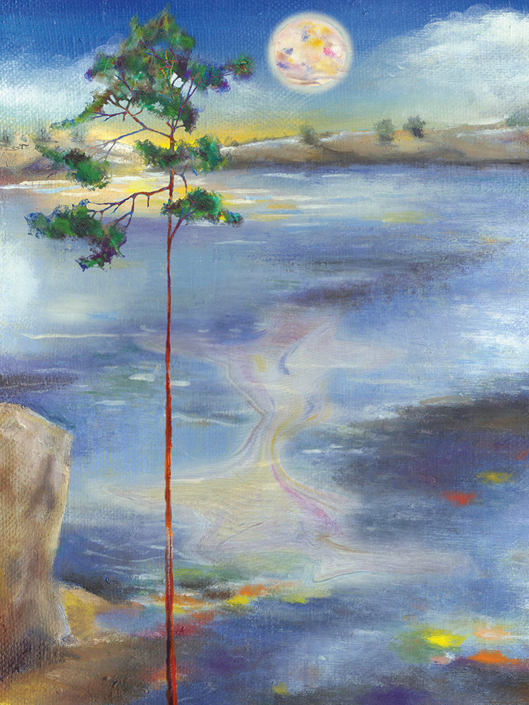Arte de la lona del lago del verano de la luna plateada