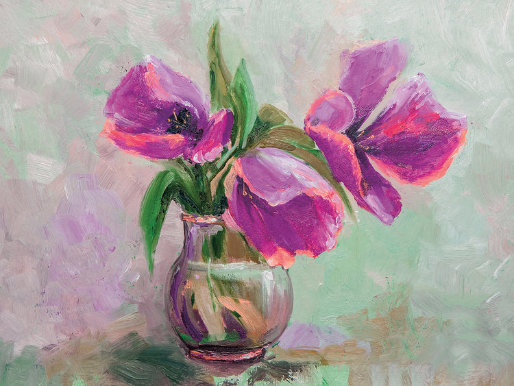 Arte en lienzo con flores de primavera holandesas moradas