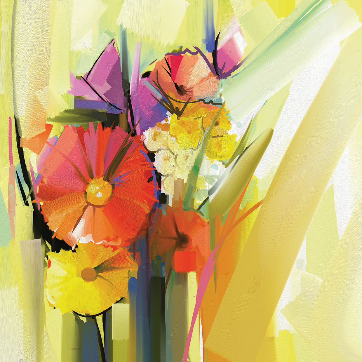Arte moderno de la lona de las flores del popurrí