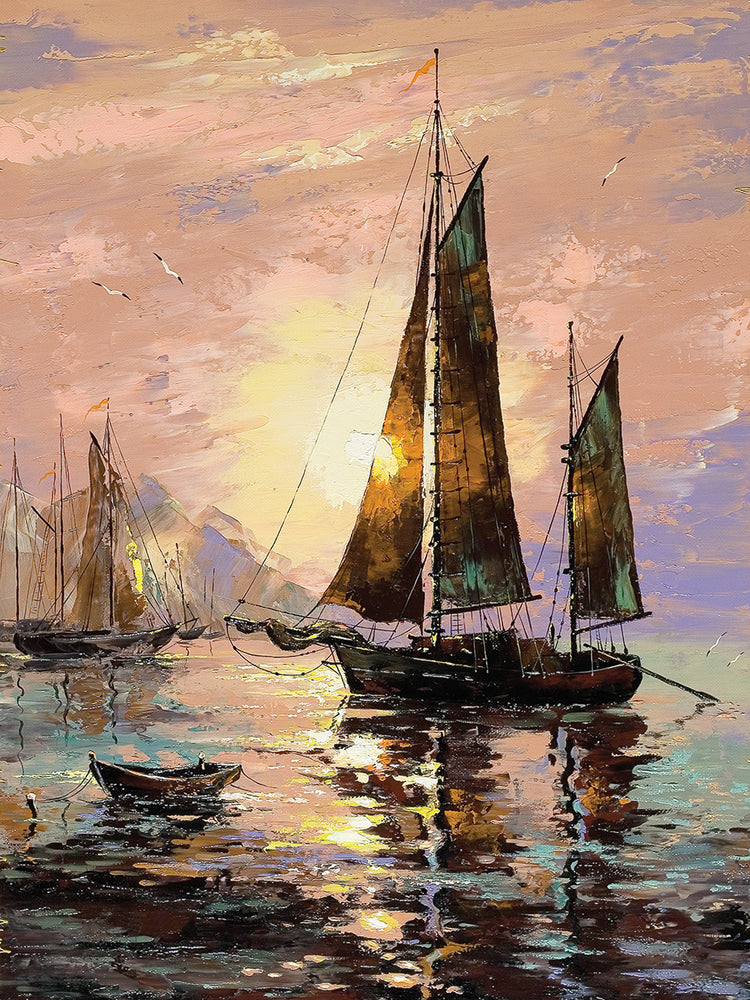 Lienzo de velas plateadas al atardecer