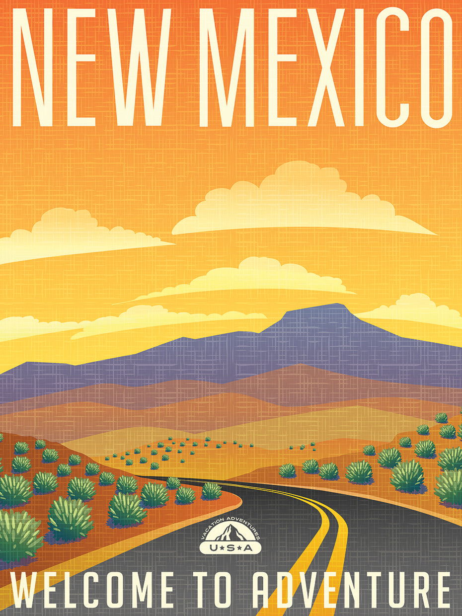 Arte de lienzo de bienvenida al atardecer de Nuevo México
