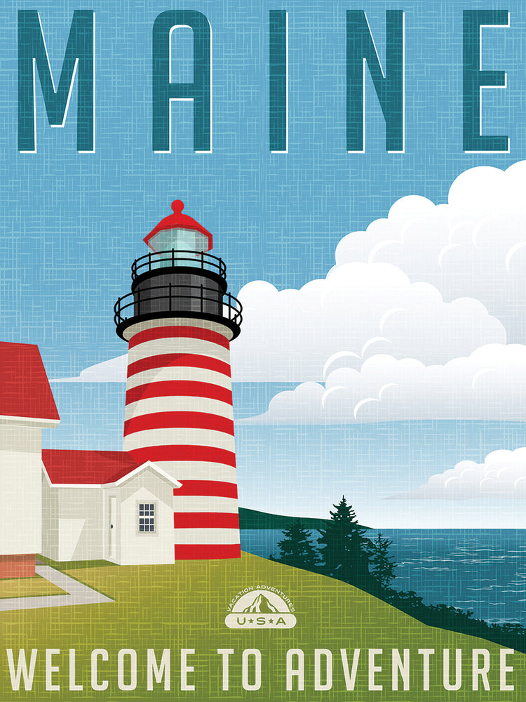 Lienzo de bienvenida del faro costero de Maine