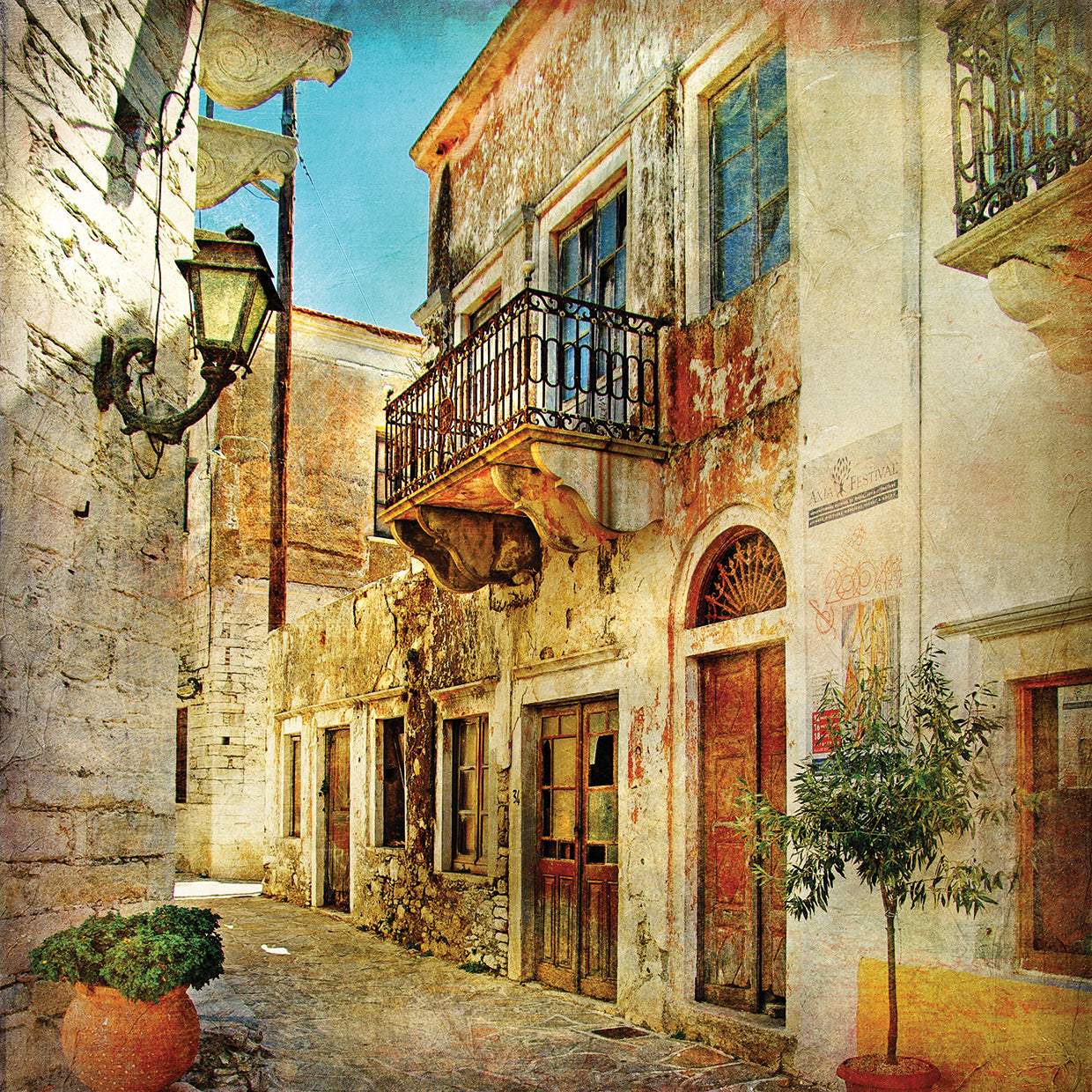 Arte de lienzo de balcón griego vintage